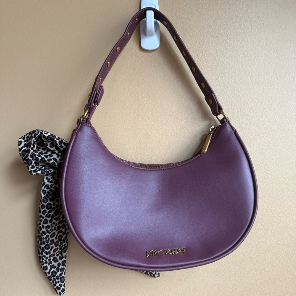 Betsey Johnson Plum Shoulder Bag with Leopard Detail